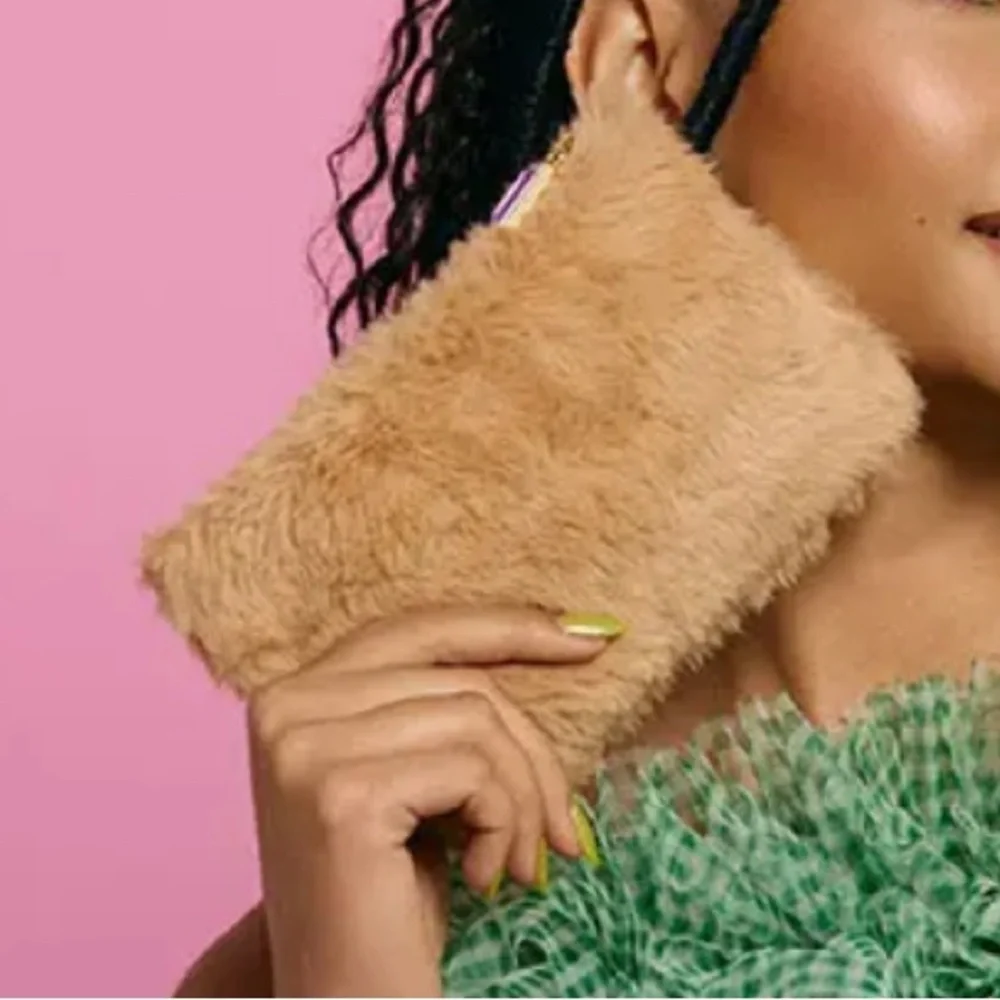 Ipsy Caramel Faux Fur Glam Cosmetic Bag